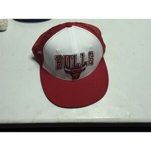 CHICAGO BULLS hat White red adjustable snapback cap mesh back‎ NBA Basketball Og